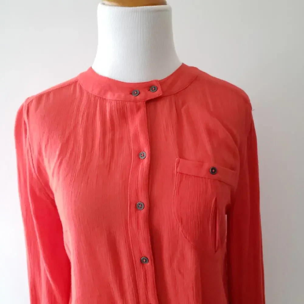 Free People Boyfriend Button Down Gauzy Shirt Red Oversized Rayon Women XS - Picture 5 of 10